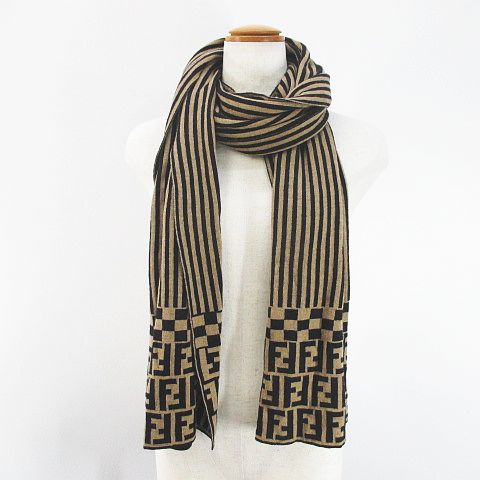 フェンディ FENDI ズッカ柄 ストライプ柄 マフラー ストール ニット 42  