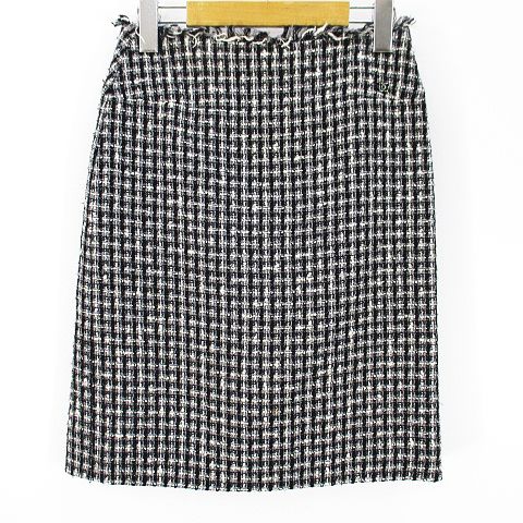 シャネル CHANEL P23976V14108 M2422 04A チェック柄 膝丈 ツイードスカート スカート 34 ブラック 黒 裏地  フランス製 ウール 国内正規 レディース