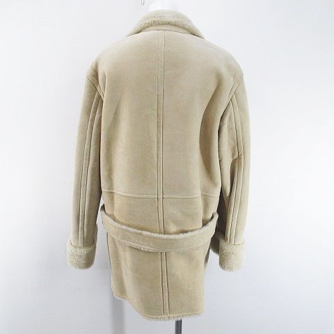 エルメス HERMES ムートンコート ロング丈 羊革 ラム 38 ベージュ系 
