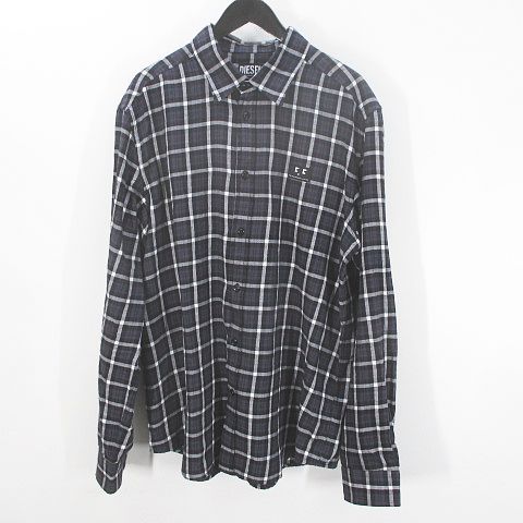 ディーゼル DIESEL 長袖 チェックシャツ XXL ネイビー 紺系 ボタン 綿 