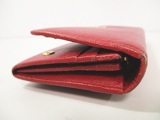 プラダ PRADA 長財布 フラップ ゴールド金具 レッド 赤 レザー