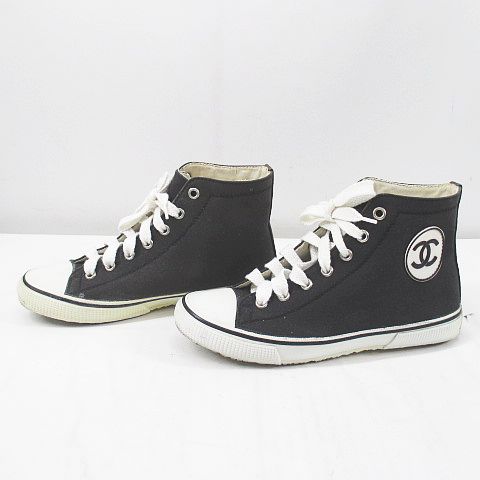 シャネル CHANEL ハイカットスニーカー ココマーク 35 ブラック 黒 