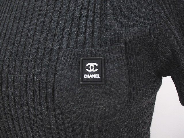 シャネル CHANEL 半袖 リブ ニット セーター 灰系 チャコールグレー 