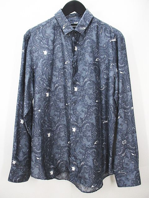 エンポリオアルマーニ EMPORIO ARMANI ペイズリー柄 長袖 シャツ 40 青 
