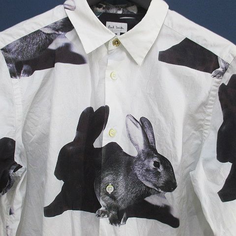ポールスミス PAUL SMITH ラビット ウサギ柄 長袖 シャツ M ホワイト 