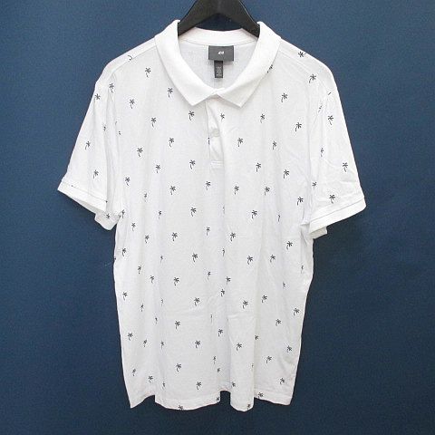 O HUGH 65705A ポロシャツ XL ホワイト エイチ&エム H&M ヤシの木柄 半袖 ポロシャツ カットソー XL