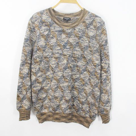シャネル CHANEL P54428K07103 ニット セーター 42 茶系 ブラウン 総柄 