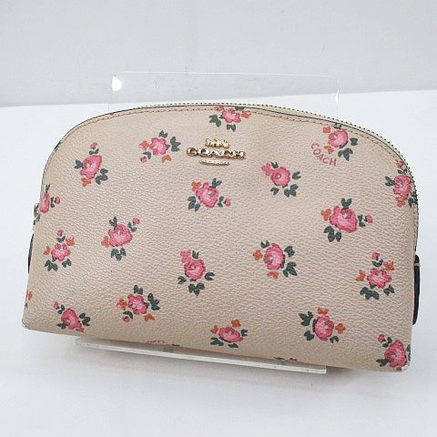 コーチ COACH コスメポーチ 小物入れ フラワー＆ロゴプリント ピンク 