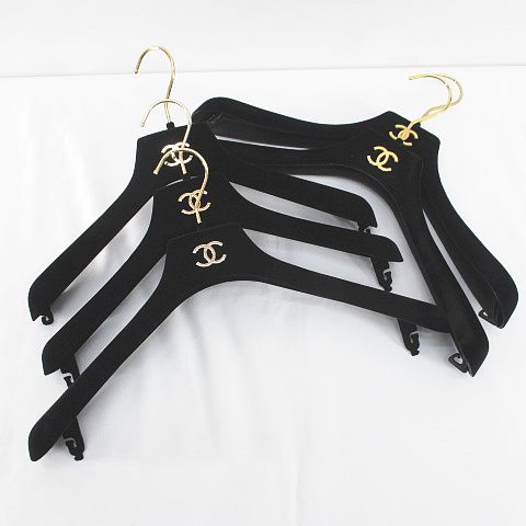 シャネル CHANEL ハンガー 5本セット 黒系 ブラック ベロア CCマーク  