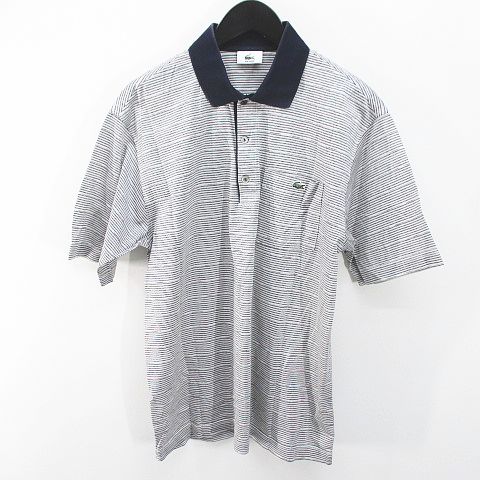 ラコステ LACOSTE ボーダー 半袖 ポロシャツ カットソー 4 灰系 グレー 