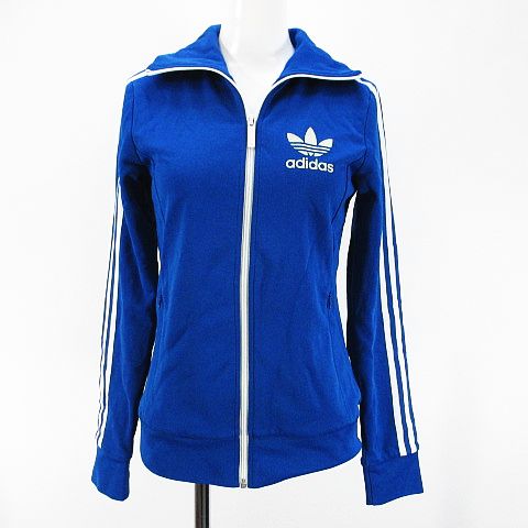 アディダス adidas トラックジャケット ジャージ M ブルー 青 3本 