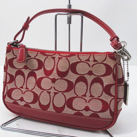 COACH コーチ シグネチャー ハンドバッグ 6094 キャンバス レザー 赤