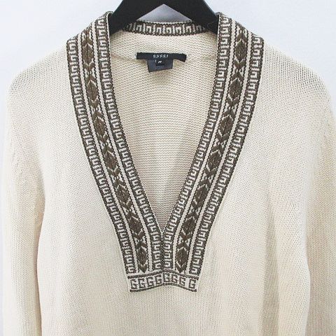 【値下げしました‼️】GUCCI GGロゴ Vネックセーター ベージュ n44928-1.jpg