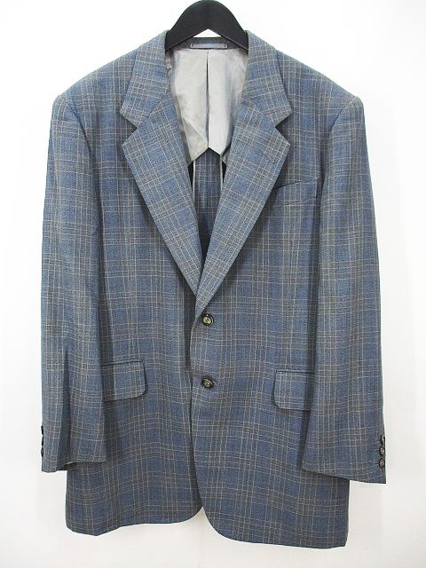ダンヒル dunhill チェック柄 テーラード ジャケット 青系 ブルー 裏地