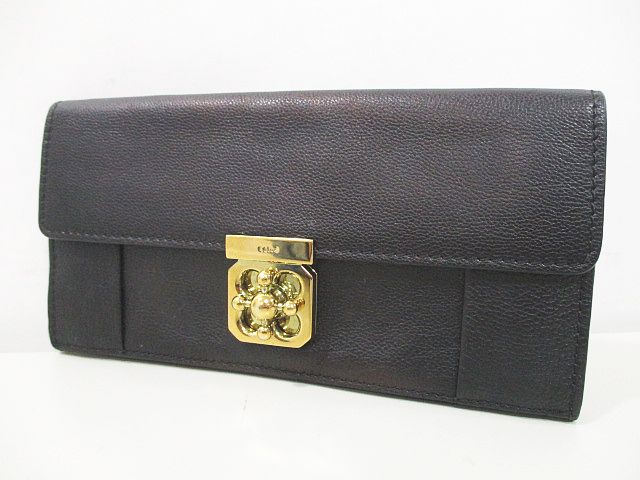 クロエ CHLOE エルシー 長財布 フラップ ブラック 黒系 レザー