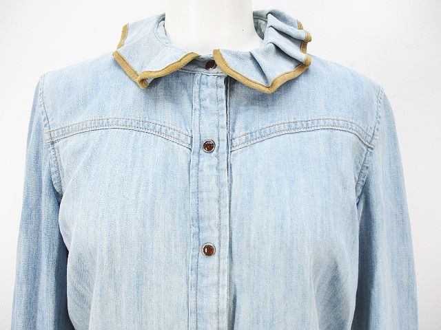 クロエ CHLOE 長袖 デニム シャツ ブラウス 34 青系 