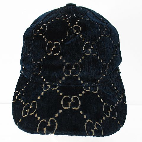 グッチ GUCCI GG柄 ベルベット ベースボールキャップ L ダークグリーン