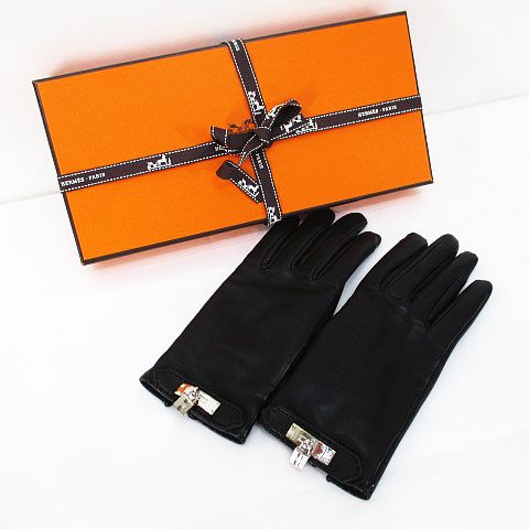 エルメス HERMES ラムスキン 手袋 カデナ 6.5 ブラック 黒 グローブ 