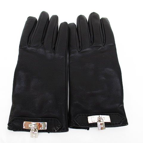 エルメス HERMES ラムスキン 手袋 カデナ 6.5 ブラック 黒 グローブ 