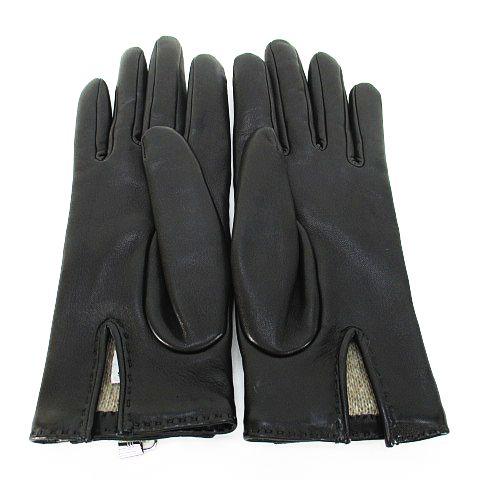 エルメス HERMES ラムスキン 手袋 カデナ 6.5 ブラック 黒 グローブ