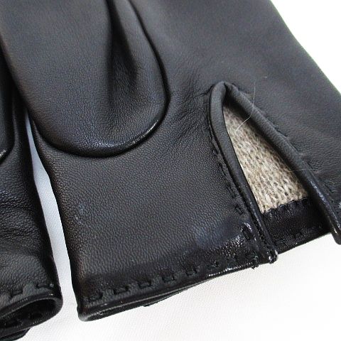 エルメス HERMES ラムスキン 手袋 カデナ 6.5 ブラック 黒 グローブ 