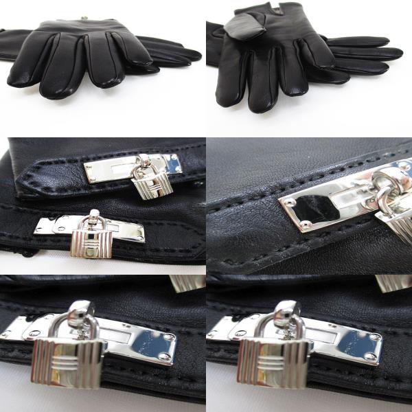 エルメス HERMES ラムスキン 手袋 カデナ 6.5 ブラック 黒 グローブ 