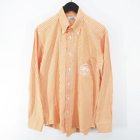 エルメス HERMES ギンガムチェック 長袖 シャツ ボタンダウン 38-15 
