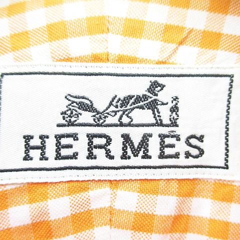 エルメス HERMES ギンガムチェック 長袖 シャツ ボタンダウン 38-15 