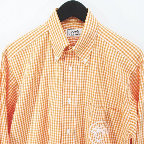 エルメス HERMES ギンガムチェック 長袖 シャツ ボタンダウン 38-15 