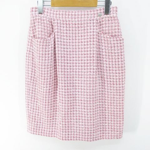シャネル CHANEL P47766V29573 M7394 チェック柄 膝丈 ツイード タイト  