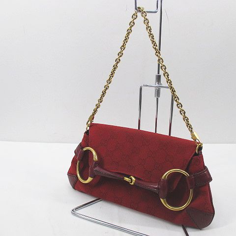 グッチ GUCCI ホースビットショルダーバッグ 114923 レッド キャンバス 