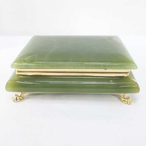 大理石 アンティーク　オニキス　グリーン　ジュエリーボックス　小物入れ ビンテージ オニキス 小物入れ グリーン フィギュアド オニキス