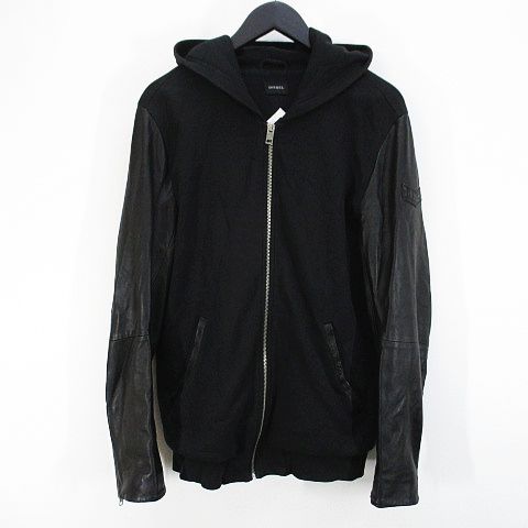 ディーゼル DIESEL ラムレザースリーブ ジップパーカー 切替 M 