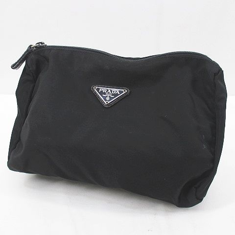 プラダ PRADA 化粧ポーチ 小物入れ ロゴプレート ブラック 黒系 メンズ レディース 077-202312040272