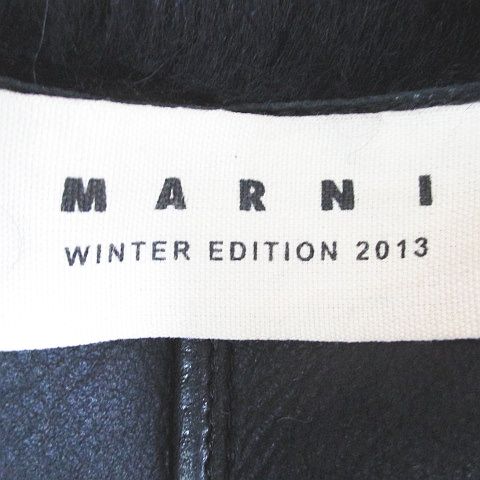マルニ MARNI ムートンコート ファー レザー 羊革 牛革 ロング丈 38 黒 