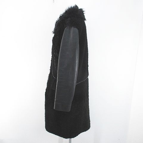 マルニ MARNI ムートンコート ファー レザー 羊革 牛革 ロング丈 38 黒 