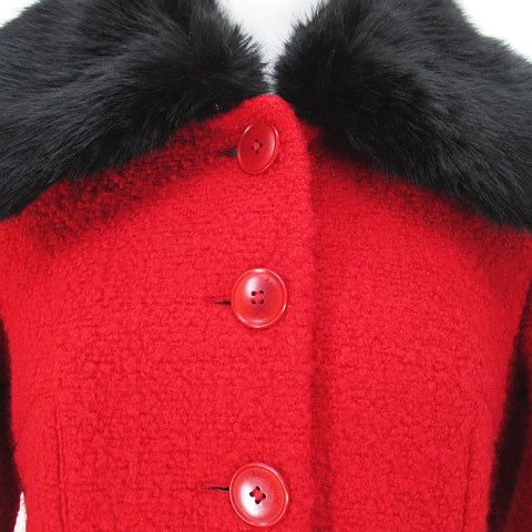 ケイトスペード KATE SPADE ロングコート ツイードコート 2 レッド 赤