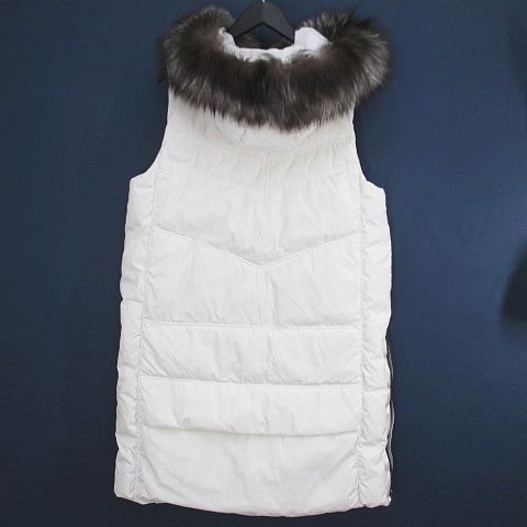 ELLEN ノースリーブ ダウンベスト ロング丈 40 ホワイト 白 ジップ