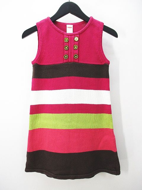 ジンボリー GYMBOREE ボーダー柄 ノースリーブ ワンピース 膝丈 6 ピンク ボタン キッズ 子供服 077-202402060187
