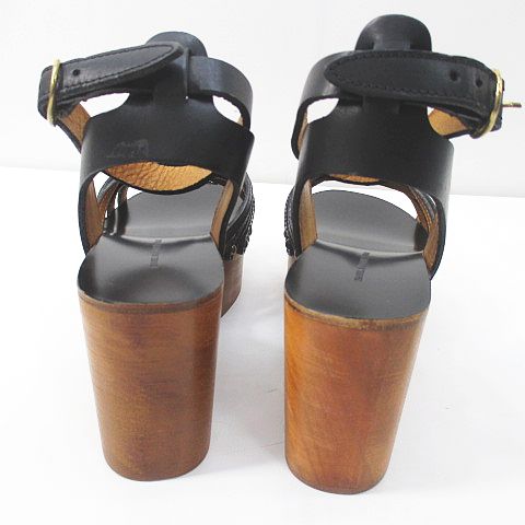 美品ISABEL MARANT 黒 レザー ウェッジヒール サンダル
