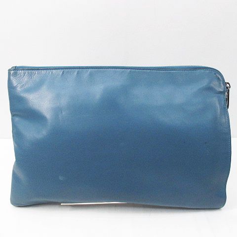 Bottega Veneta ブルー レザー クラッチバッグ
