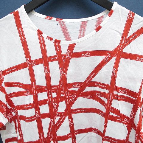 エルメス HERMES ボルディック柄 半袖 Tシャツ カットソー L 白系 
