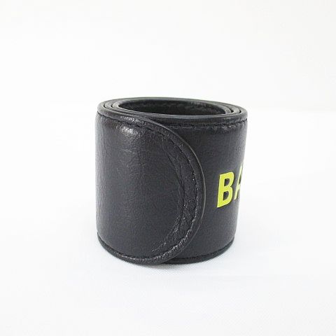 BALENCIAGA ブラックレザーバングル　ブレスレット　リストバンド バレンシアガ BALENCIAGA レザー パッチンブレス バンド