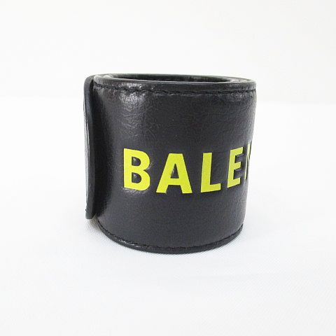 BALENCIAGA ブラックレザーバングル　ブレスレット　リストバンド バレンシアガ BALENCIAGA レザー パッチンブレス バンド