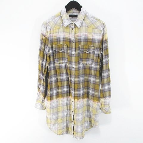 ディーゼル DIESEL チェック柄 長袖 シャツ ブラウス チュニック S 黄 