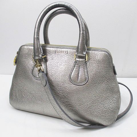 バリー BALLY ハンド ショルダー 2WAYバッグ シルバー レザー 