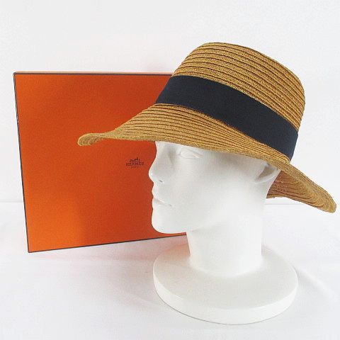 エルメス HERMES 帽子 ハット ストローハット 麦わら帽子 58 茶系 