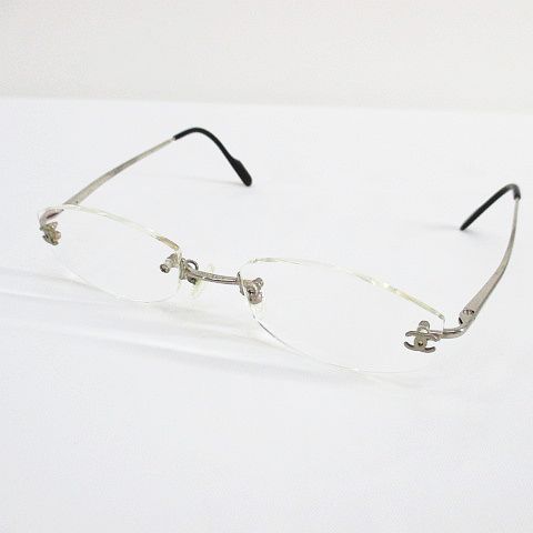 シャネル CHANEL 眼鏡 メガネ 老眼鏡 ツーポイント リムレス シルバー 