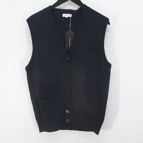 未使用品 prestante ニット ベスト L ネイビー 紺系 ボタン カシミヤ 