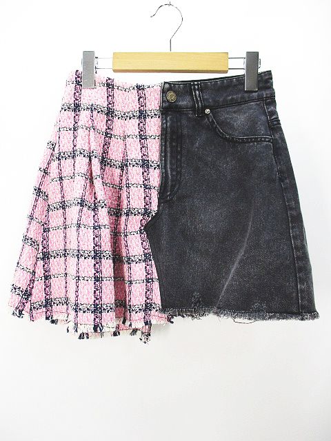 未使用品 ベルシュカ Bershka ミニ丈 デニム フレアスカート XS/24 灰 
